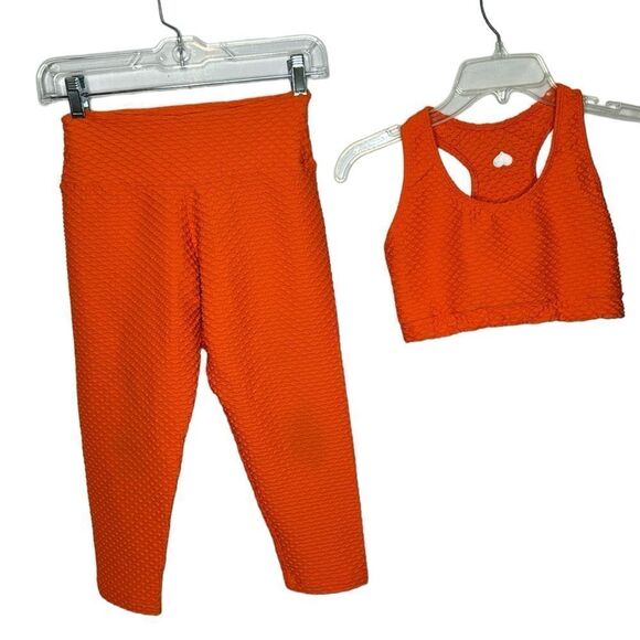 Booty By Brabants Croco Skin Orange Cropped Leggings and Sports Bra Set. One Sz. - Picture 1 of 11